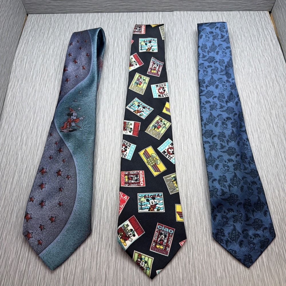 Vintage Disney Silk Tie Lot Mickey Mouse 3 Mens Neckties Designer USA